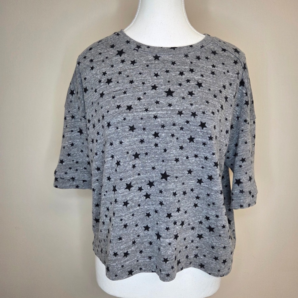 Cropped Splendid Womens XS Gray Black‎ Star Print Boxy Short Sleeve Knit Top